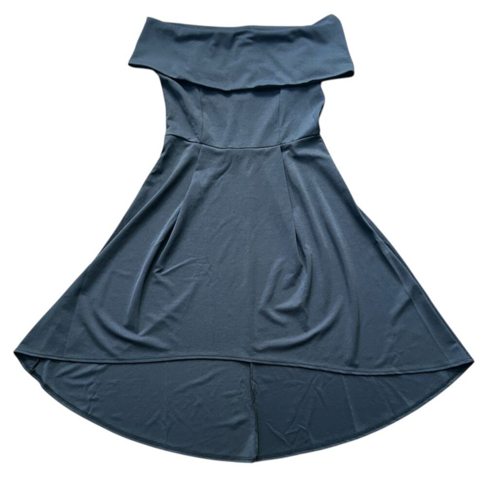 NWT Boohoo Elizabeth Bardot Style High-Low Gray Skater Dress 16